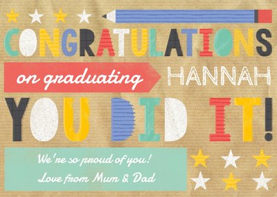 Pencil And Stars Personalised Congratulations On Graduating Card