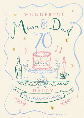 Wonderful Mum And Dad 70 Years Happy Anniversary Illustrated Card