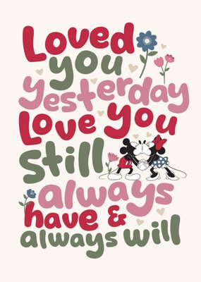 Love You Disney Mickey And Friends Typography Valentine's Day Card