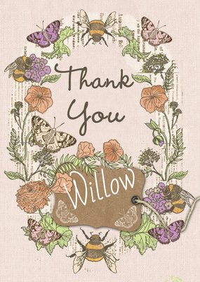 Garden Flowers And Butterflies Personalised Thank You Postcard