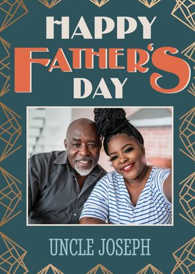 Art Deco Gold Pattern Happy Father's Day Photo Upload Card