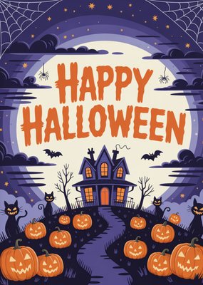 Happy Halloween Illustrated Scene Card
