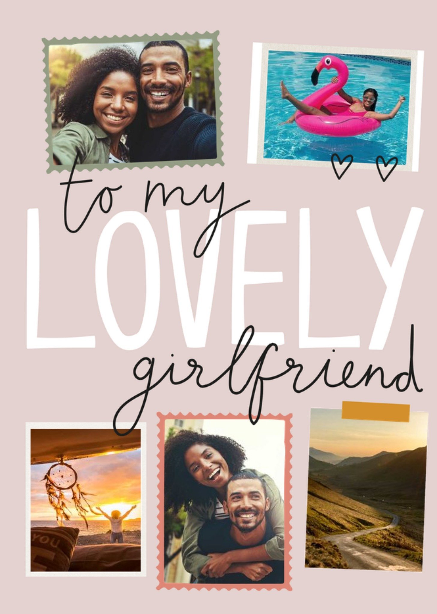 Moonpig Handwritten Typography With Five Photo Frames Girlfriend's Photo Upload Birthday Card