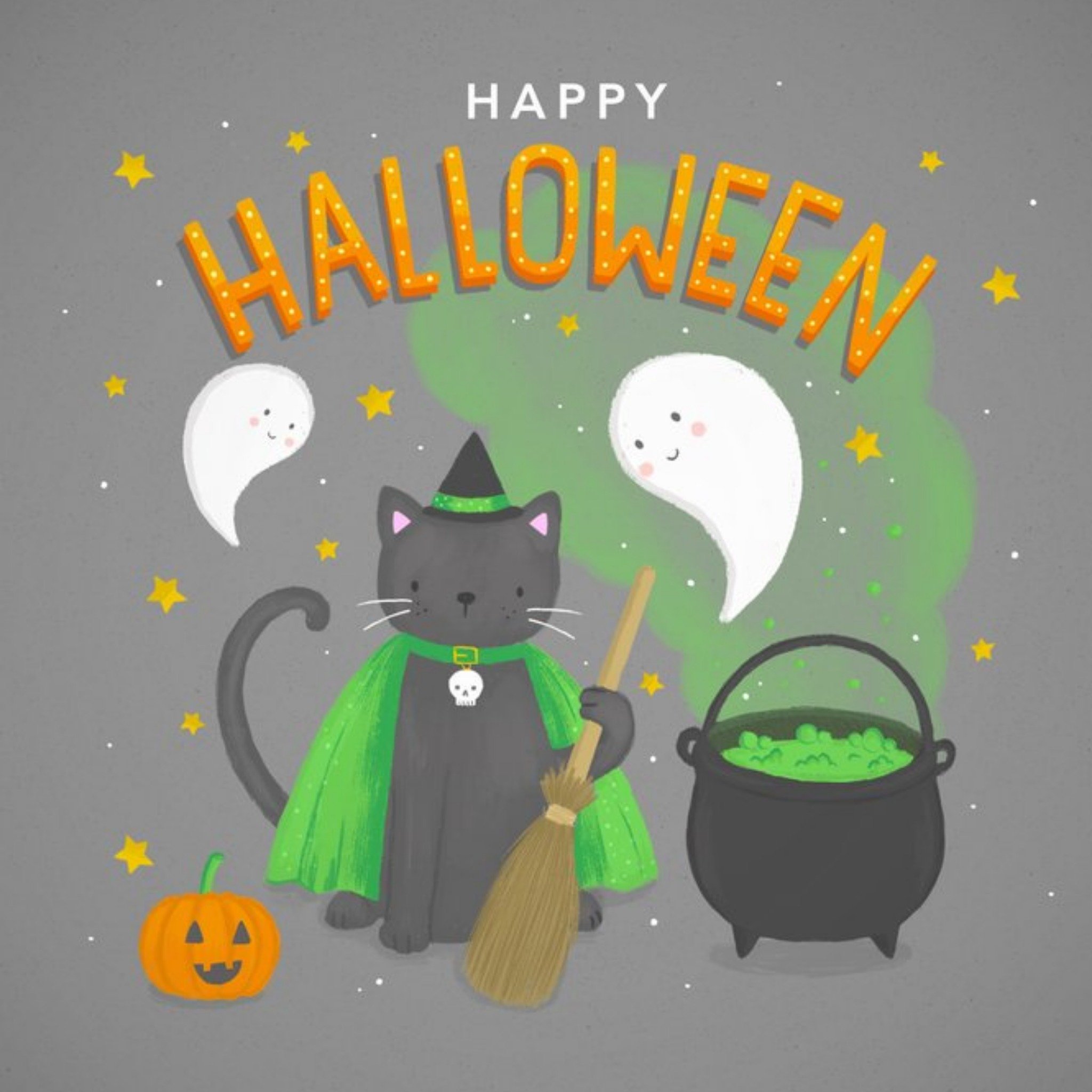 Moonpig Illustration Of A Cat Dressed As A Witch Happy Halloween Card