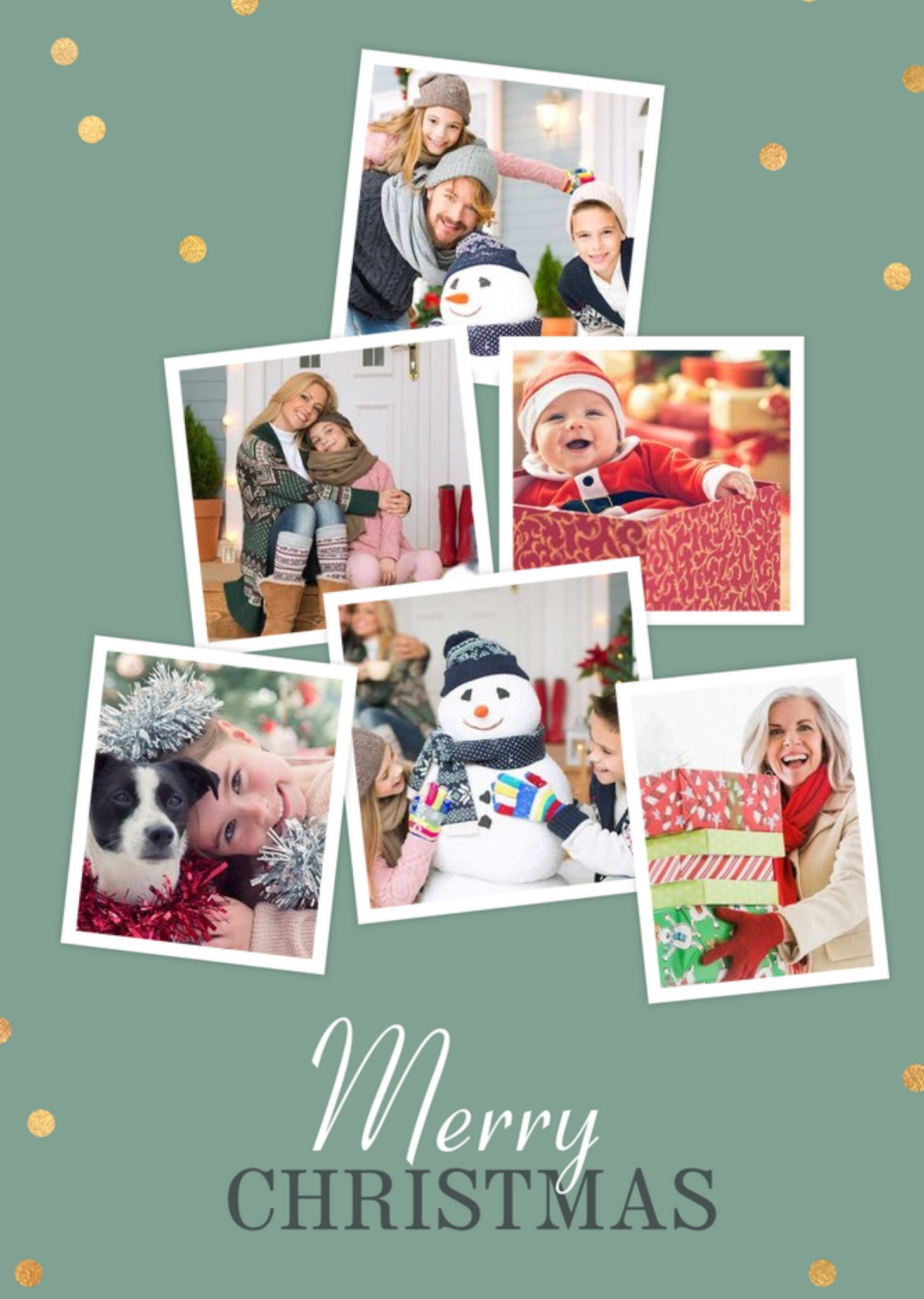 Moonpig Photo Collage Of Six Frames On A Green Background Photo Upload Christmas Card