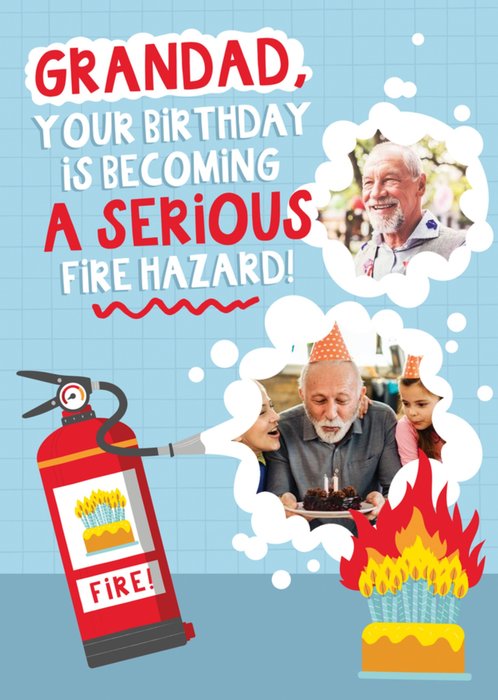 Fun Illustrated Fire Extinguisher Grandad Photo Upload Birthday Card