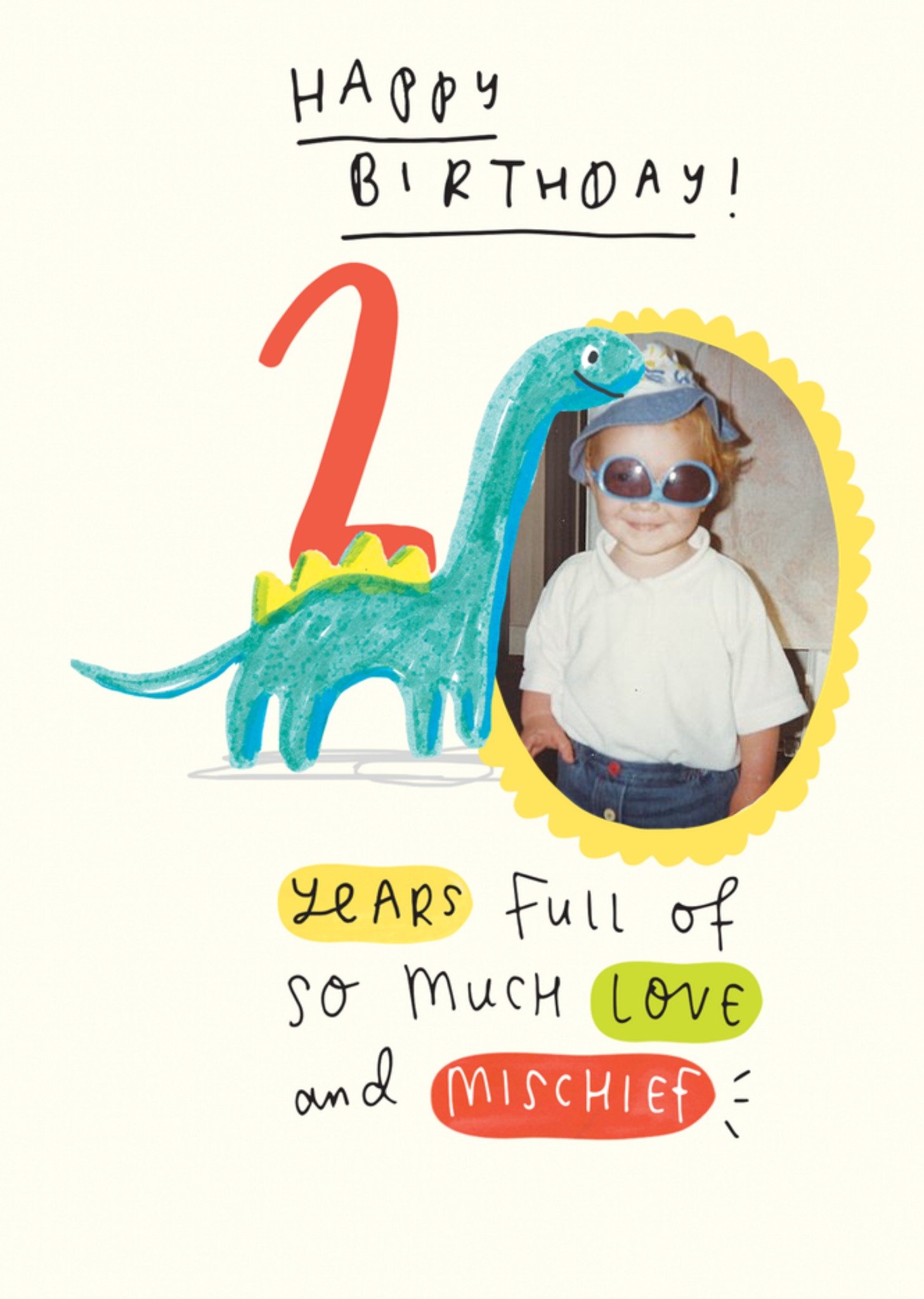 Moonpig Dinosaur Second Birthday Photo Upload Card