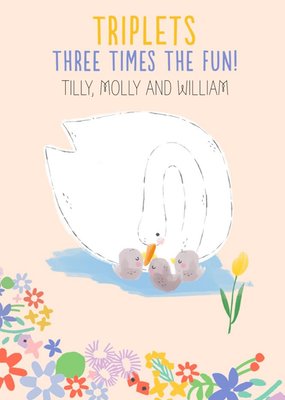 Cute Illustrative Triplets New Baby Card