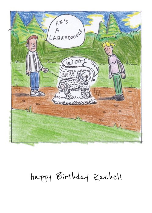 Cartoon Hes A Labradoodle Personalised Birthday Card