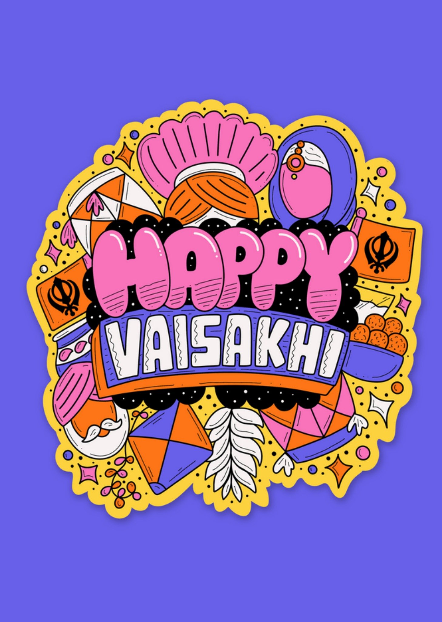 Moonpig Harkiran Kalsi Illustrated Happy Vaisakhi Card, Large