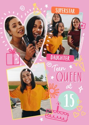 15th Birthday Superstar Teen Queen Photo Upload Card