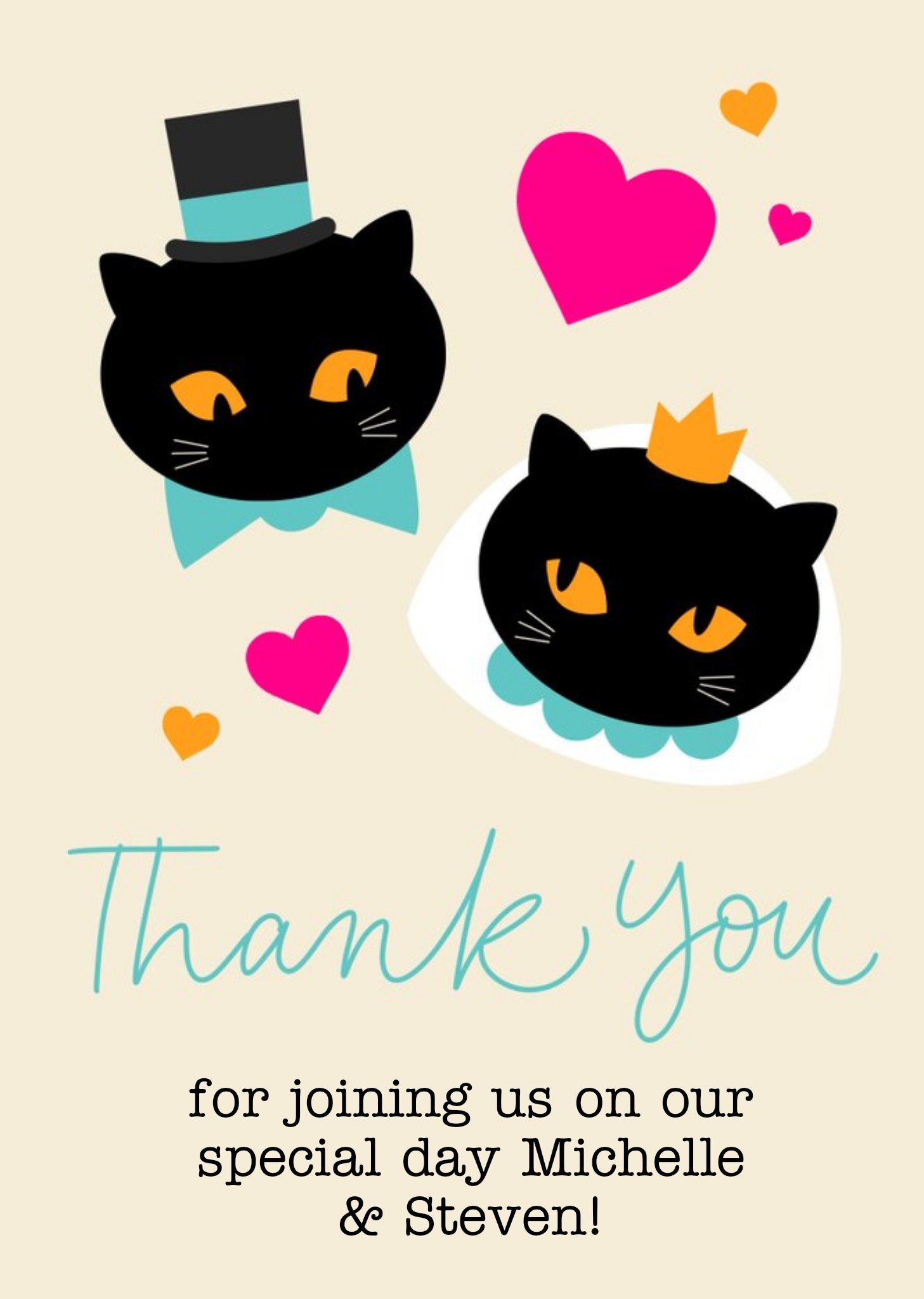 Moonpig Scatterbrain Illustrated Cats Married Thank You Wedding Card, Large