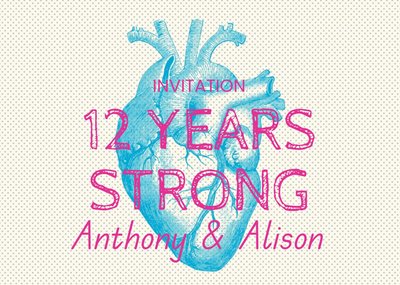 Neon Blue Heart Personalised 12Th Anniversary Party Invitation