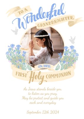 Banner Wonderful Granddaughter Holy Communion Photo Upload Card