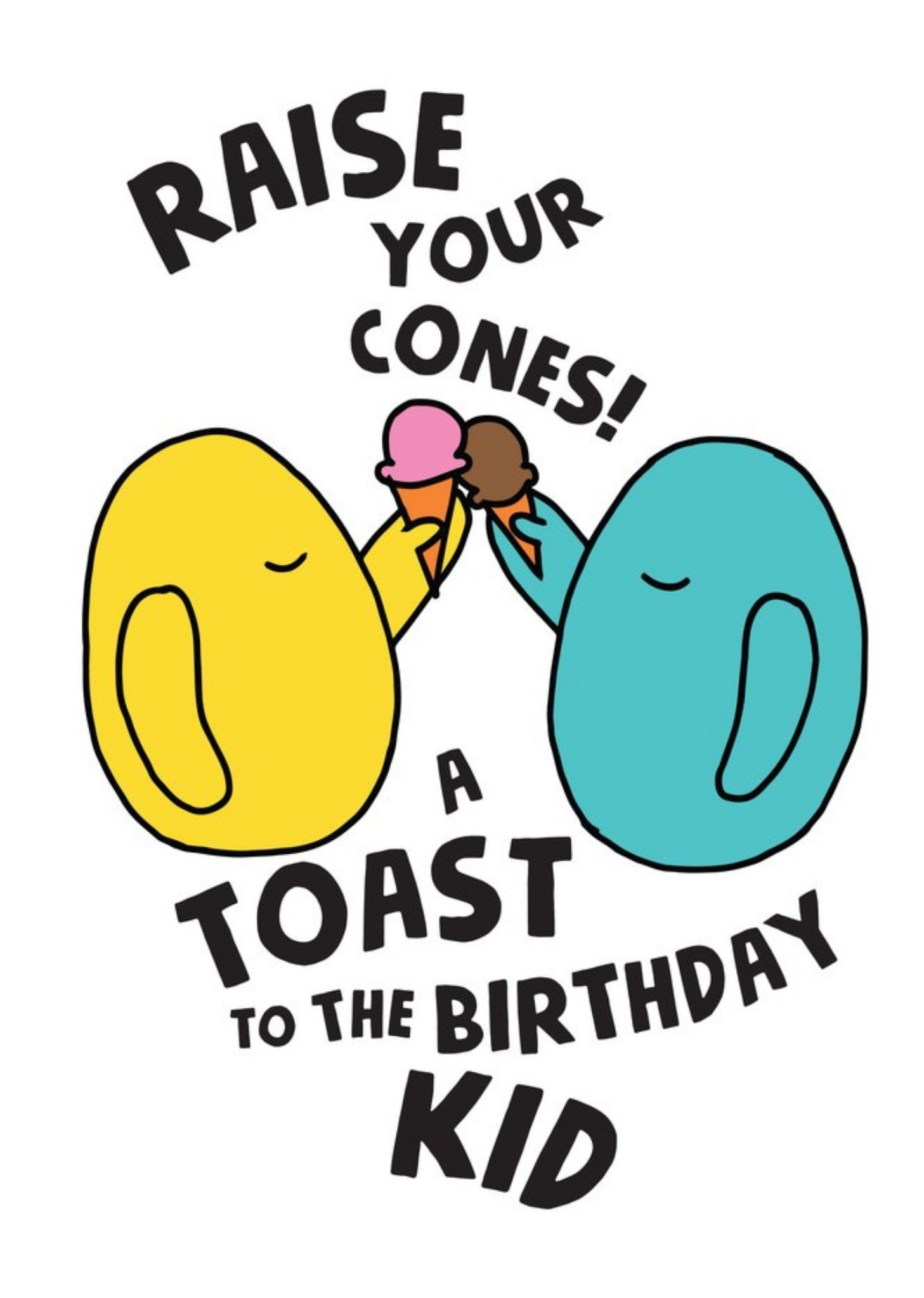 Moonpig Illustration Of Colourful Characters Toasting With Ice Cream Birthday Card