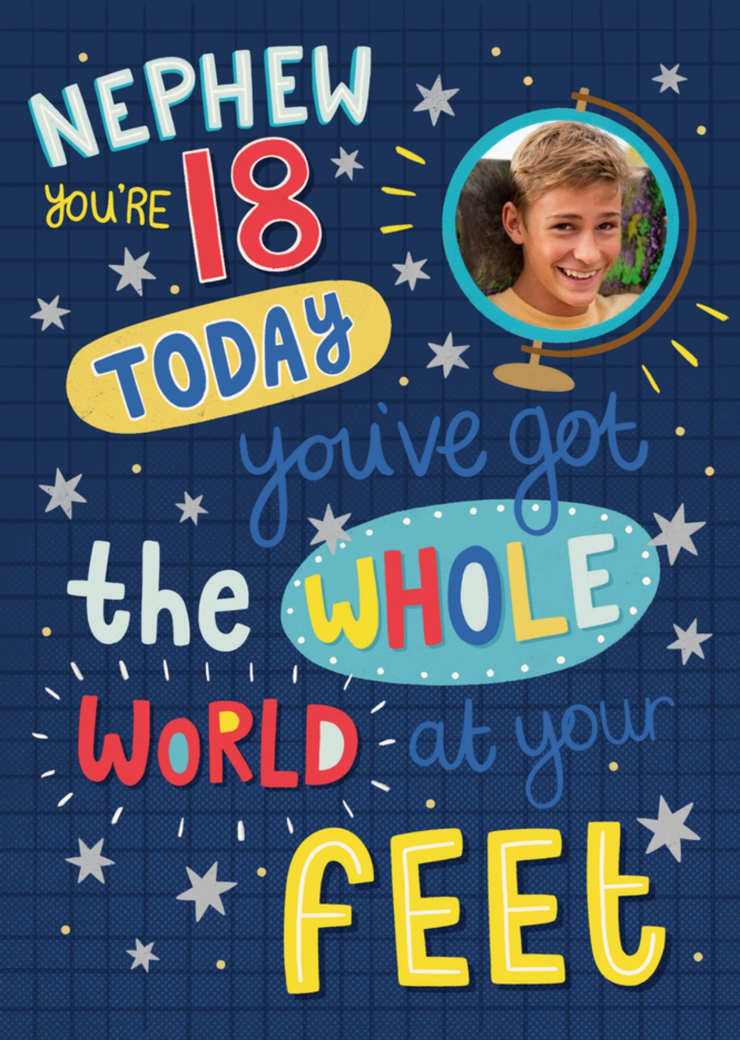 Moonpig Bright Graphic Typography Nephew You're 18 Today Photo Upload Birthday Card