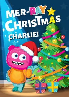 Ray The Entertainer MerRay Christmas Illustrated Pink Monster ChristmasCard