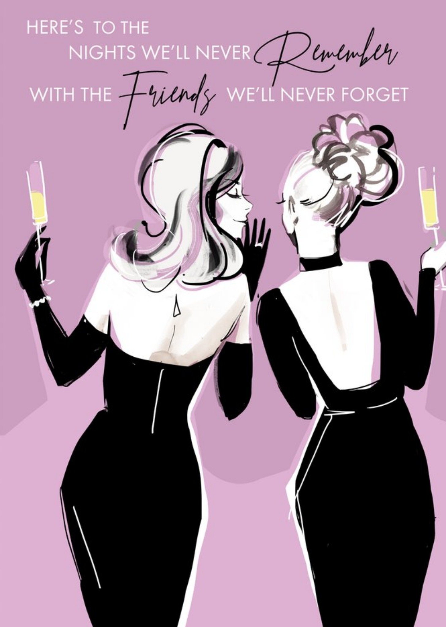 Moonpig Fashion Illustration Partying With Friends Birthday Card
