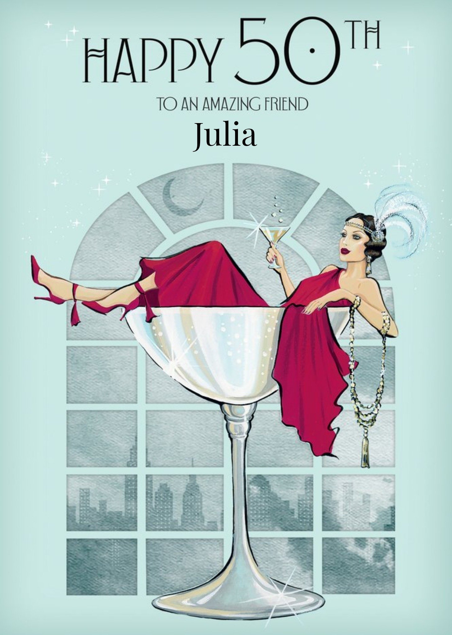Moonpig Clintons Illustrated Flapper Girl Customisable 50th Birthday Card
