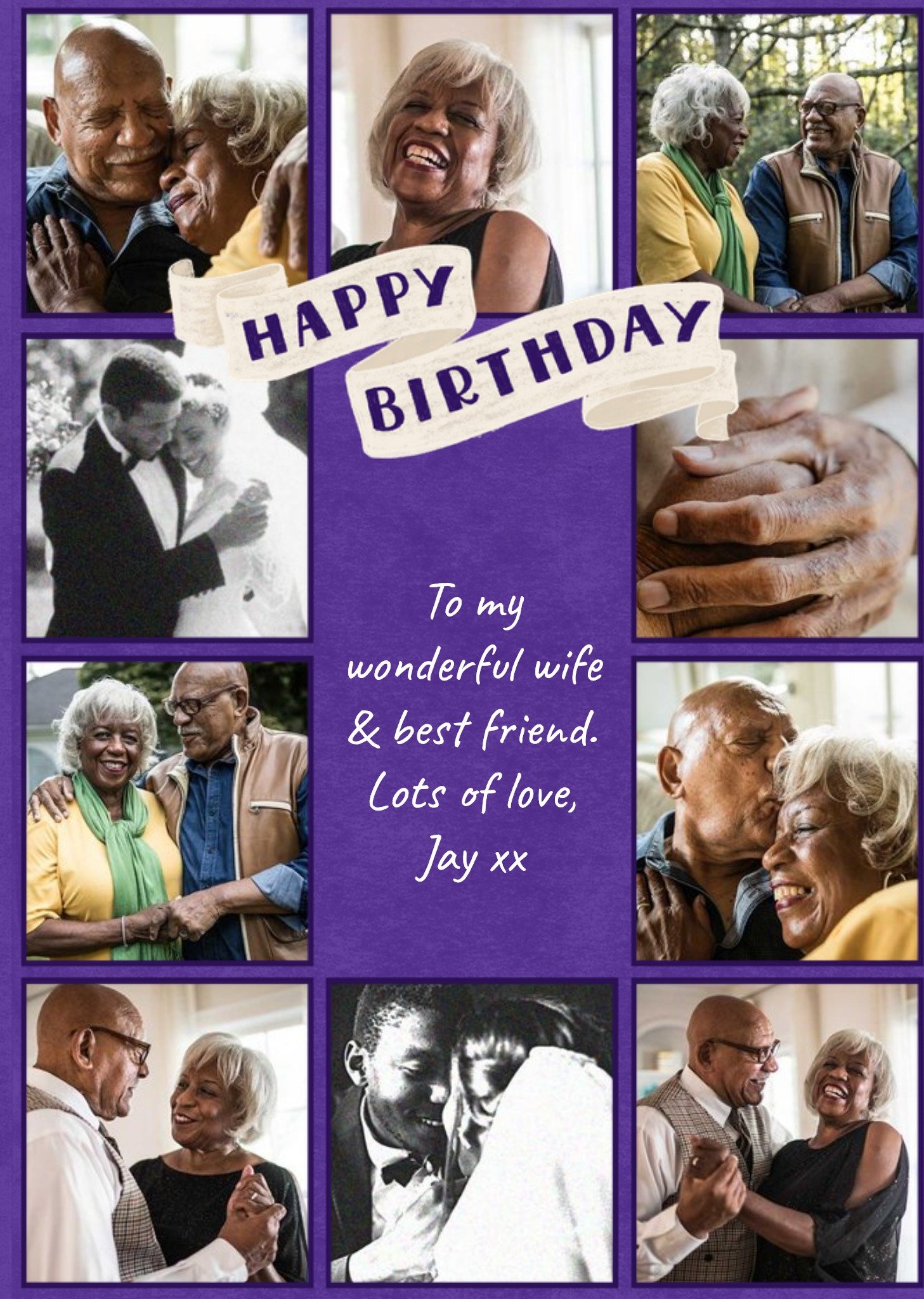 Moonpig Multiply Photo Frames Surrounding Text On A Purple Background Wife's Photo Upload Birthday C