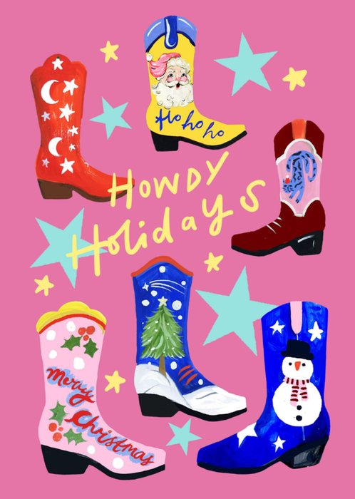 Eleanor Bowmer Howdy Holidays Illustrated Cowboy Boots Card