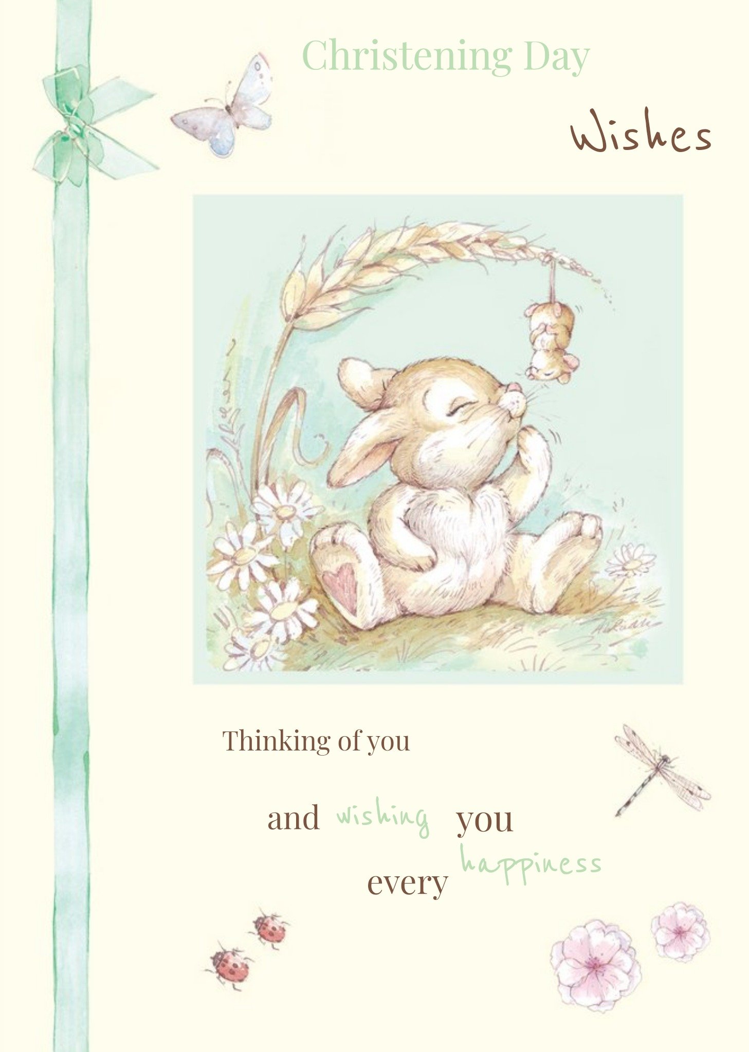 Moonpig Little Bunny Thinking Of You Personalised Christening Day Card