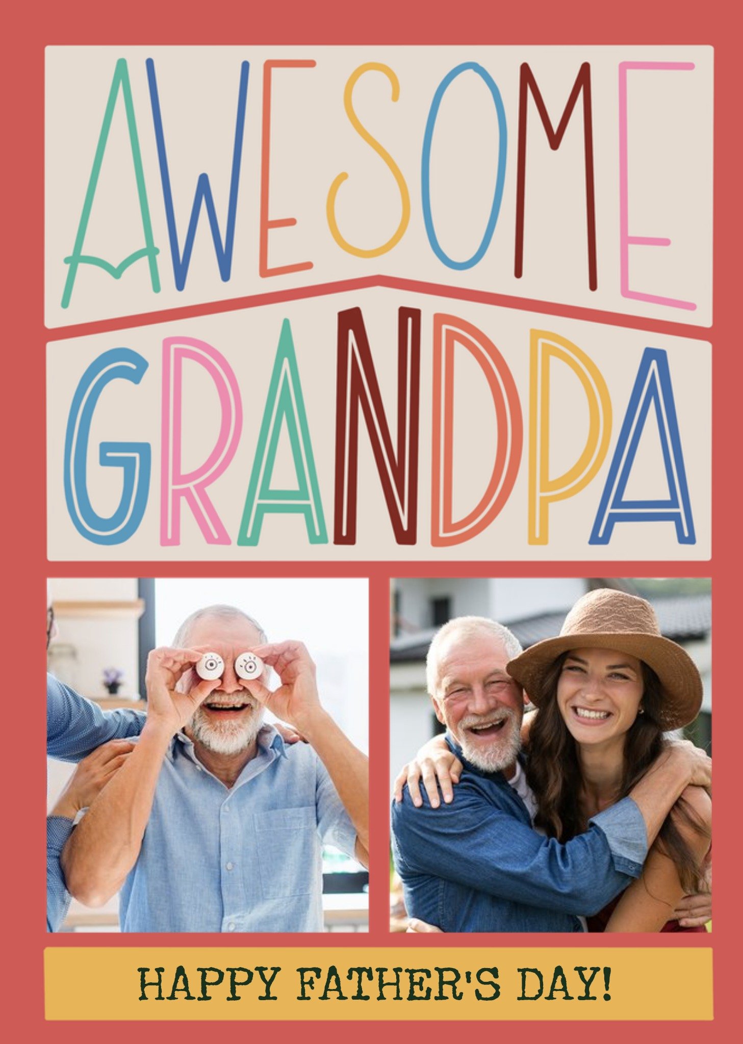 Moonpig Awesome Grandpa Cute Typographic Father's Day Photo Upload Card