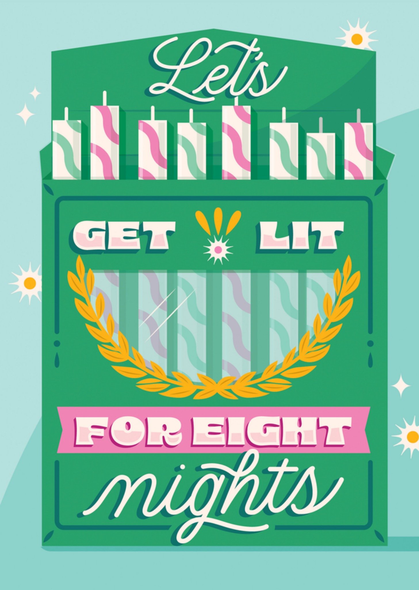Moonpig Let's Get Lit For Eight Nights Illustrated Hanukkah Card