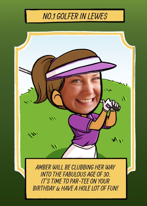 Birthday Card - Face In The Hole - Female - Photo Upload - Sport - Golfer