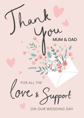 Millicent Venton Illustrated Hearts Wedding Thank You Parents Floral Card