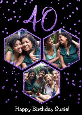 40th Photo Upload Glitter Confetti Birthday Card
