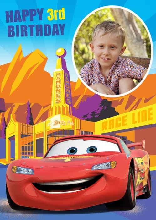 Cars Get To The Race Line Happy Birthday Photo Card