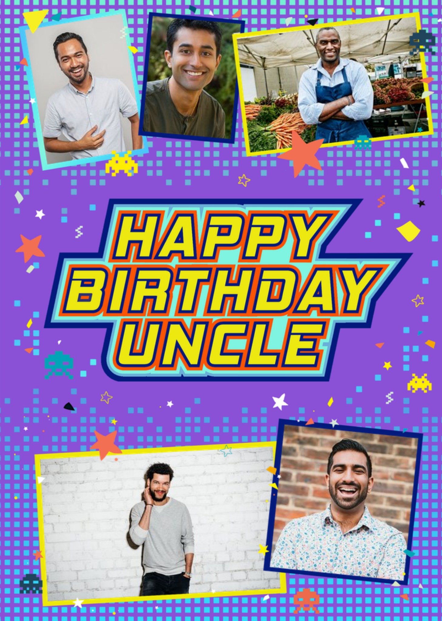 Moonpig Axel Bright Graphic Happy Birthday Uncle Multi Photo Upload Card
