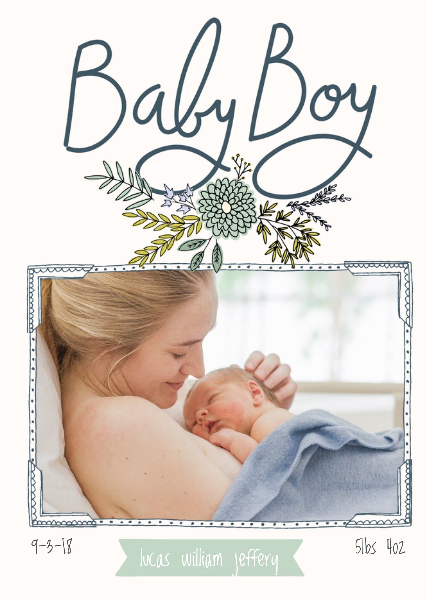 Moonpig Bees Knees Baby Boy Blue Flower Card