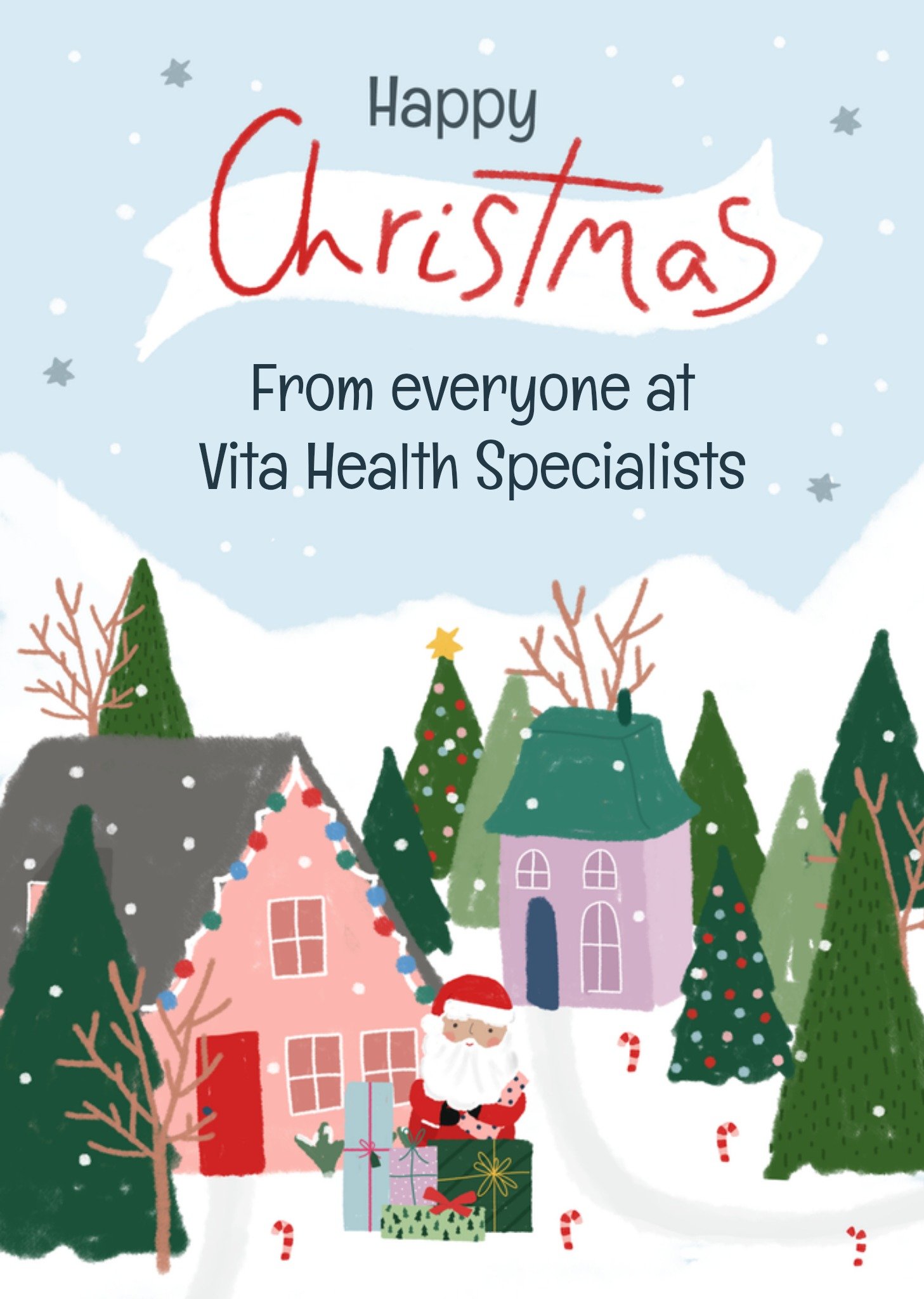Moonpig Pleasant Wintery Houses With Santa Claus And Presents Christmas Card