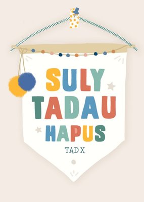 Colourful Welsh Typography On A Bunting Father's Day Card