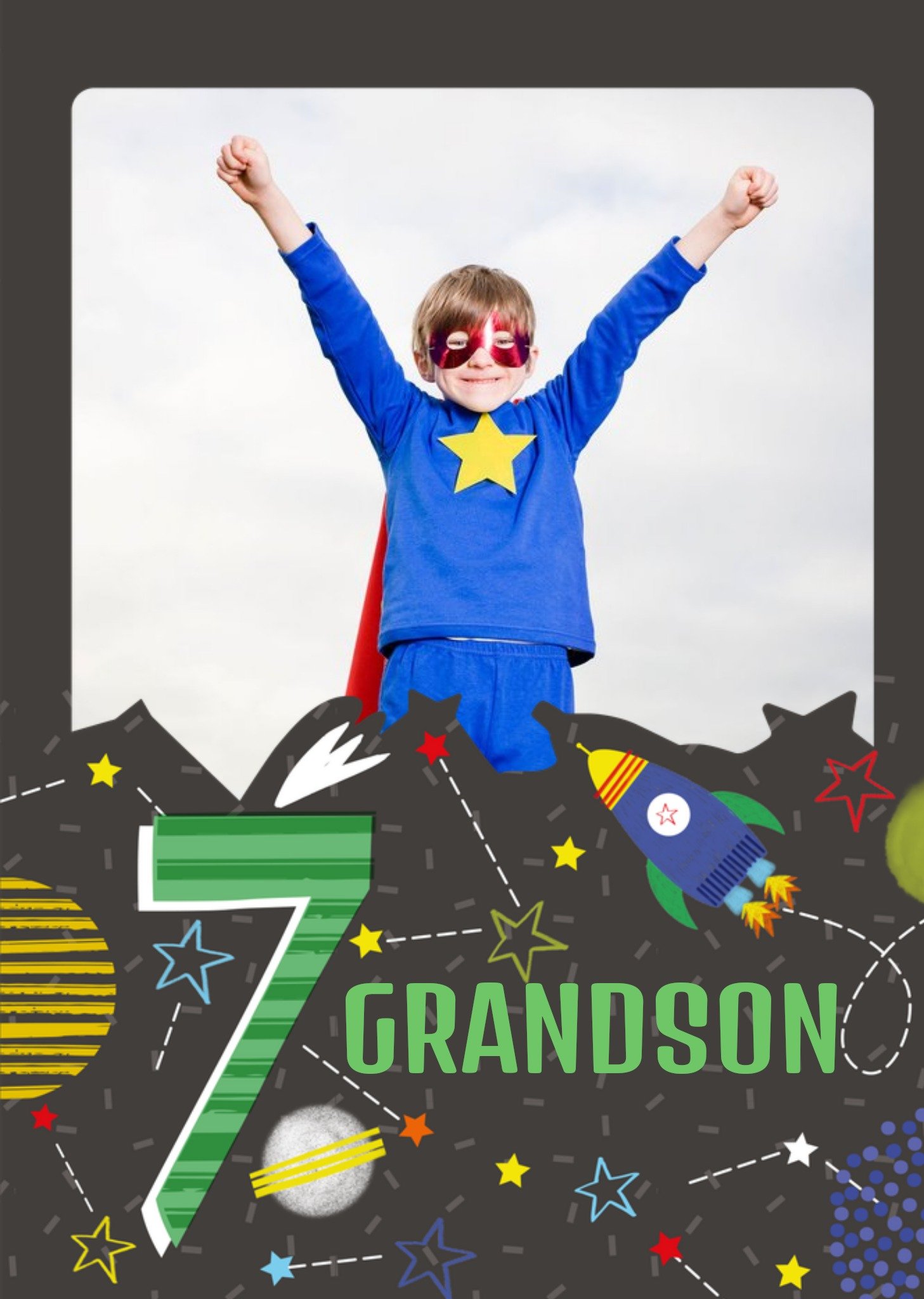 Moonpig Space theme Grandson 7th Birthday Photo Upload Card