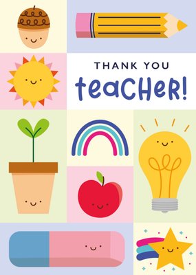 Thank You Teacher Patchwork Cartoon Illustrated Card