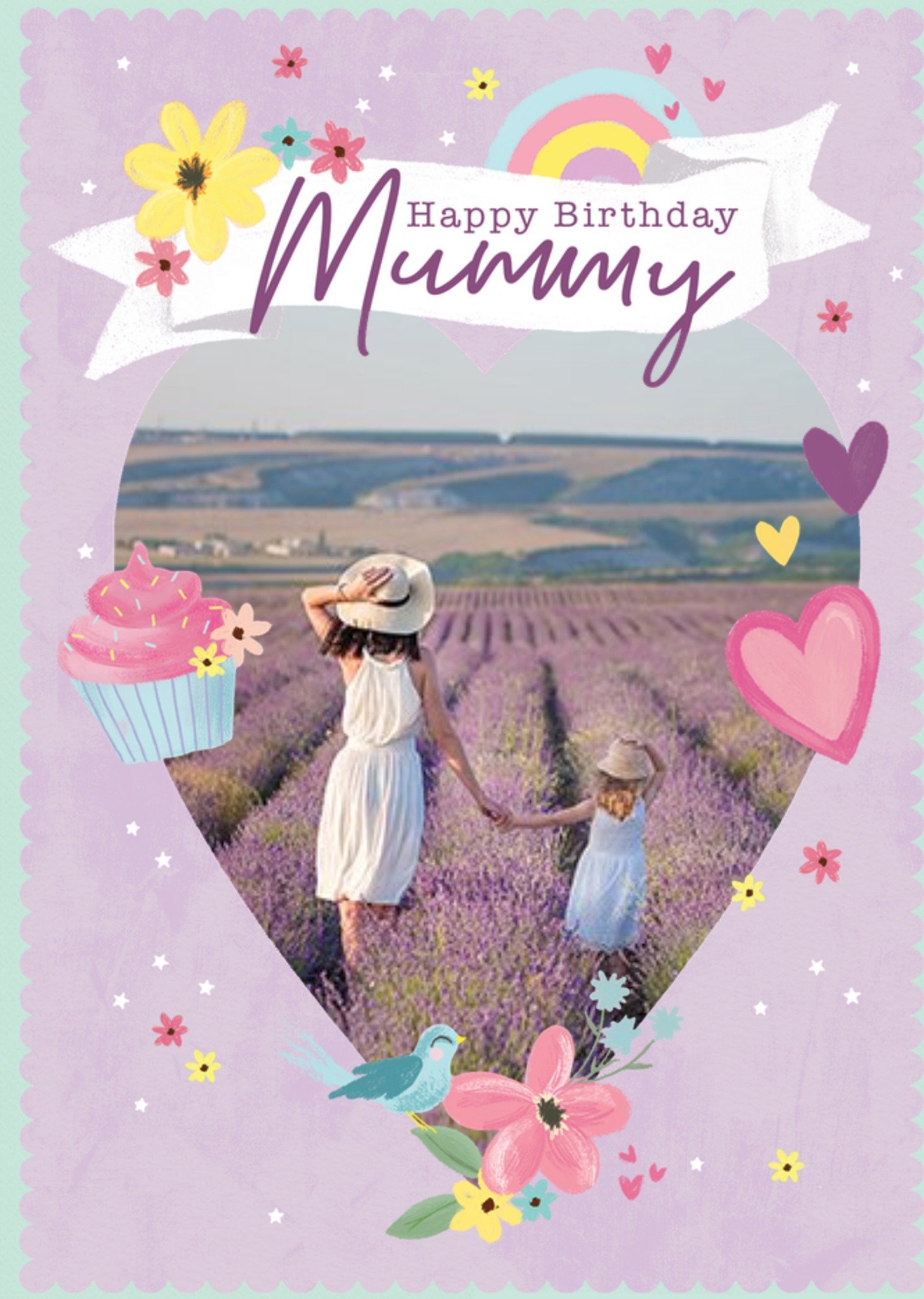 Love Hearts Clintons Illustration Hearts Floral Photo Upload Birthday Card