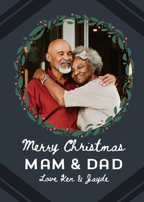 Simple Wreath Mam & Dad Photo Upload Christmas Card