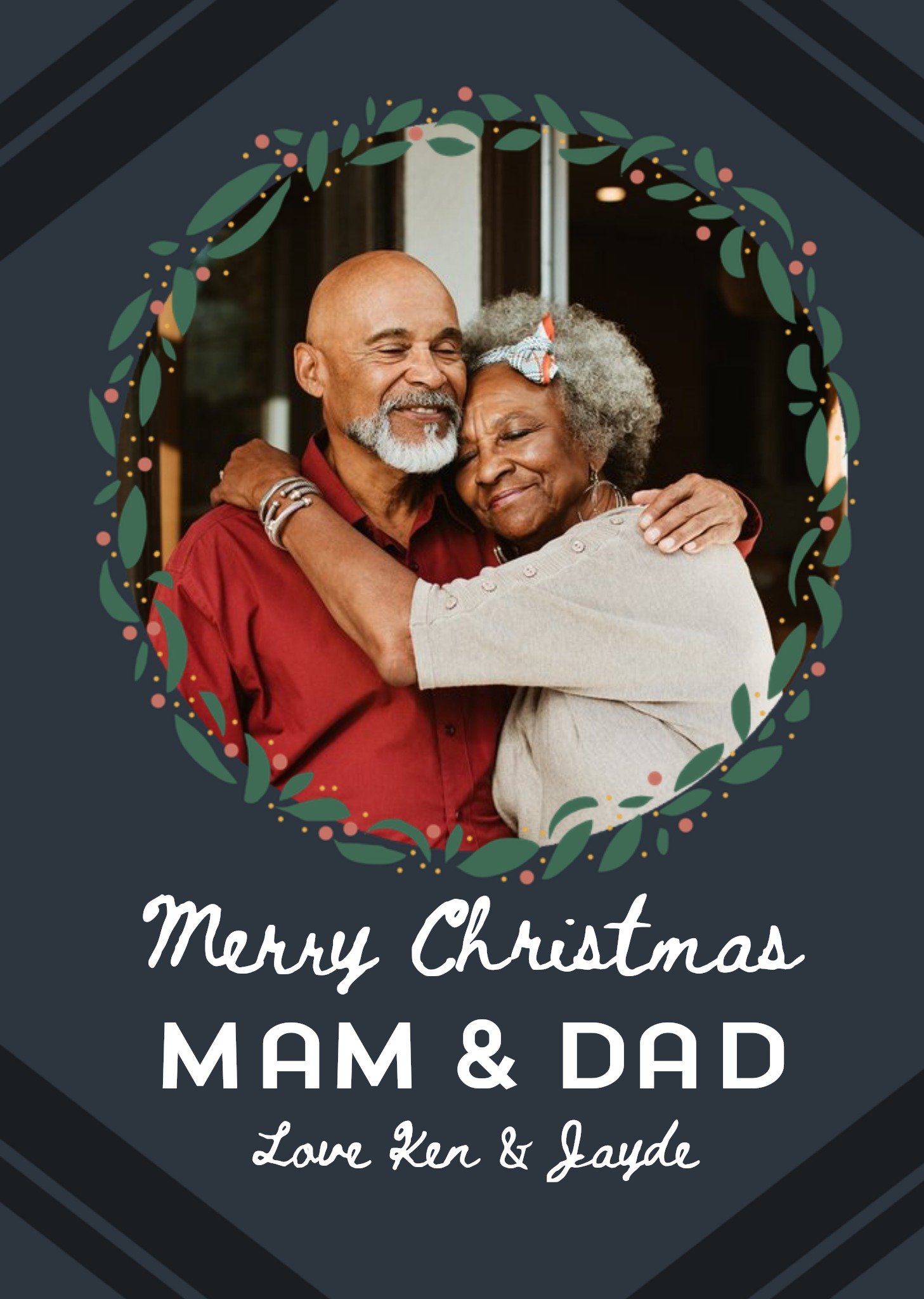 Moonpig Simple Wreath Mam & Dad Photo Upload Christmas Card