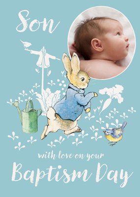 Peter Rabbit Illustration Son Baptism Photo Upload Card