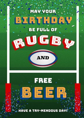 Rugby Pitch Confetti Illustrated Birthday Card