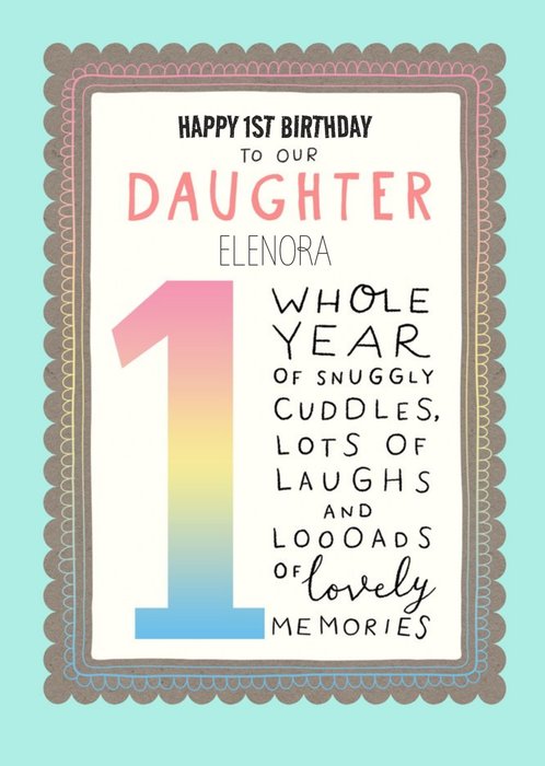 Cute typographic Daughter 1st Birthday Card  