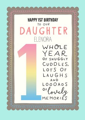 Cute typographic Daughter 1st Birthday Card  