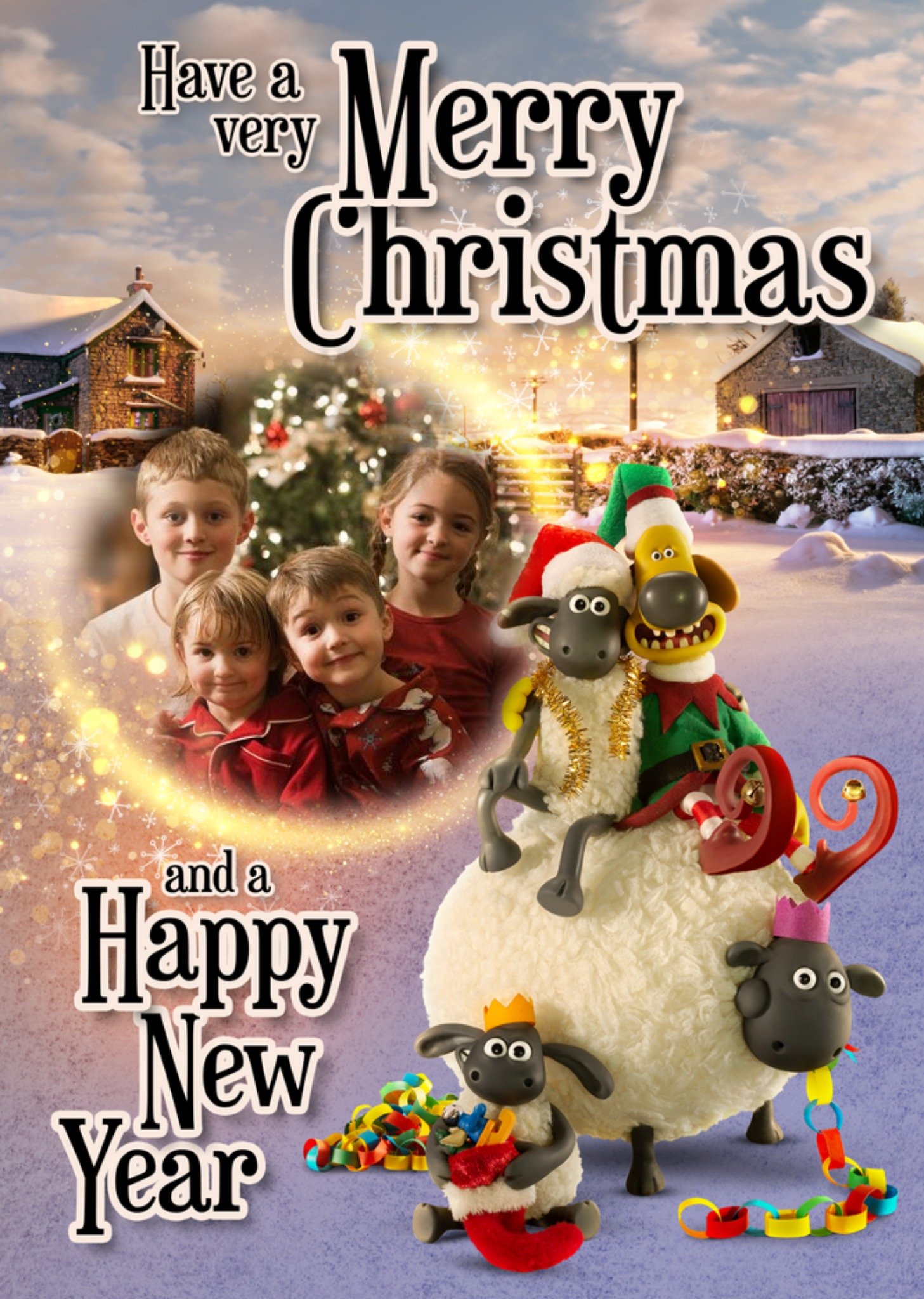 Shaun The Sheep Characters With Christmas Decorations Photo Upload Card