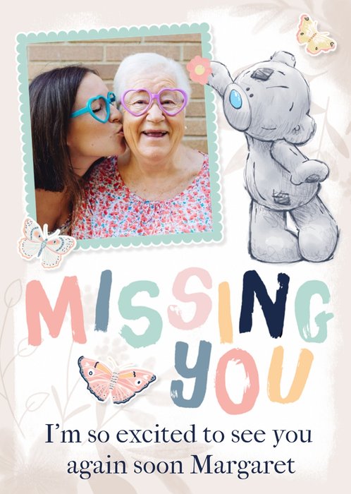 Tatty Teddy Missing You Butterfly Neutral Coloured Photo Upload Card