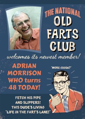 Vintage The National Old Farts Club Personalised Photo Upload Happy Birthday Card