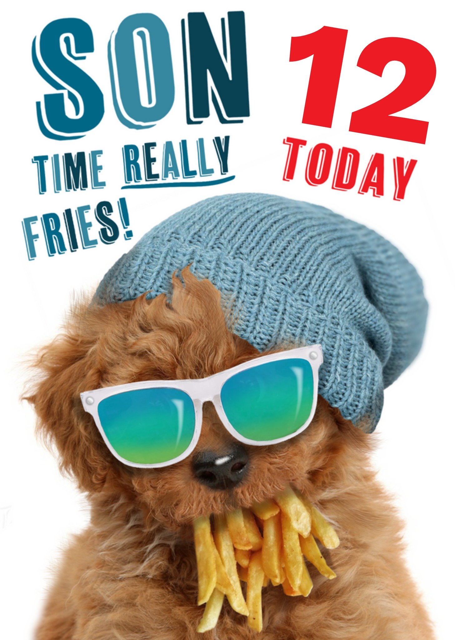 Moonpig Punny Son Time Really Fries 12 Today Cool Dog With Fries Birthday Card, Large