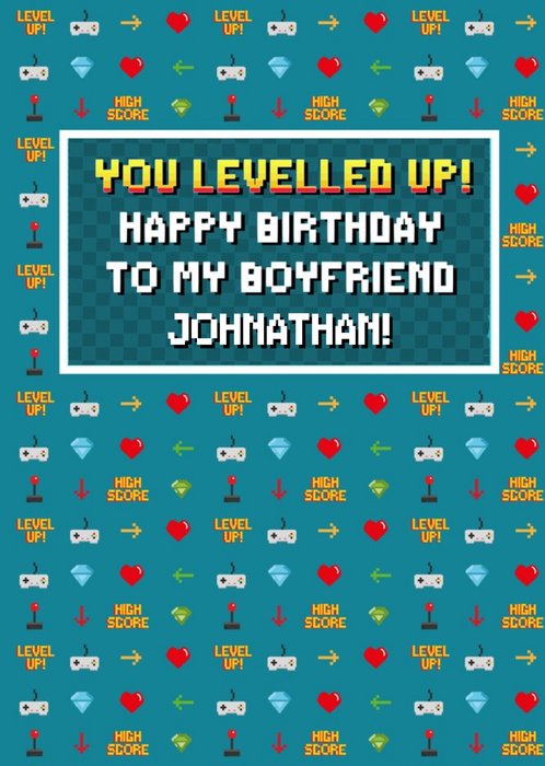 Pixel Gaming Level Up Boyfriend Happy Birthday Card